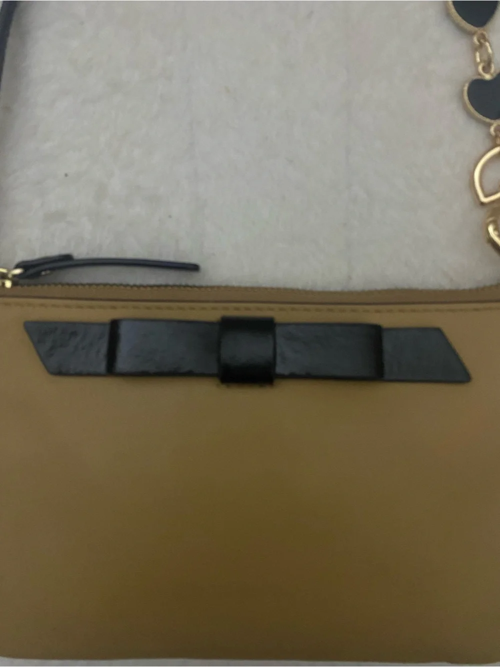 kate spade Caramel Wristlet with Black Bow and Gold Heart-Link Extender
